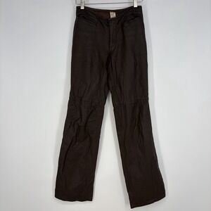 Vtg Brown Leather Pants Women XS Boot Cut‎ Y2K Biker Baddie Southwestern Western